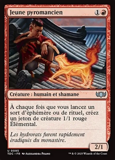 Jeune pyromancien, carte Magic TDC 95 — extension Tarkir: Dragonstorm Commander