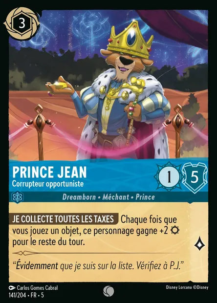 Prince Jean - Corrupteur opportuniste, carte Disney Lorcana CH5-141 — extension Ciel Scintillant