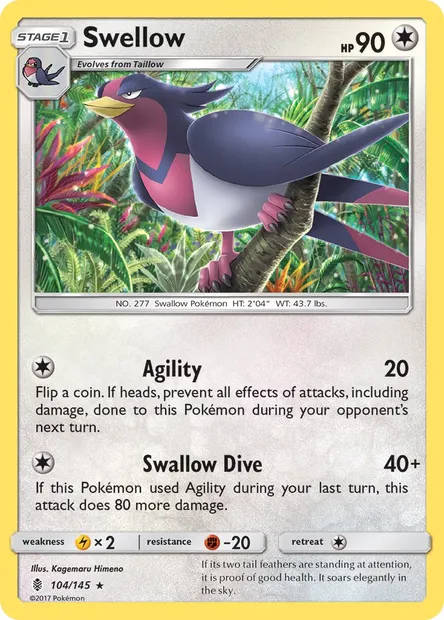 Swellow, Pokémon card GRI 104 — Guardians Rising set