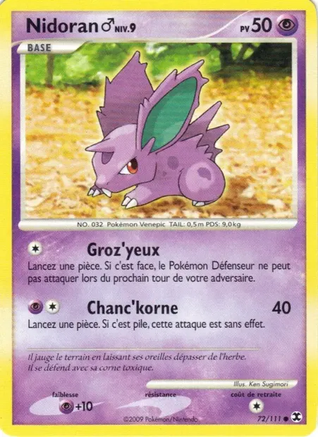 Nidoran♂ Niv. 9, carte Pokémon RR 72 — extension Rivaux Émergeants
