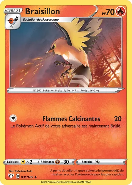 Braisillon, carte Pokémon DAA 31 — extension Ténèbres Embrasées