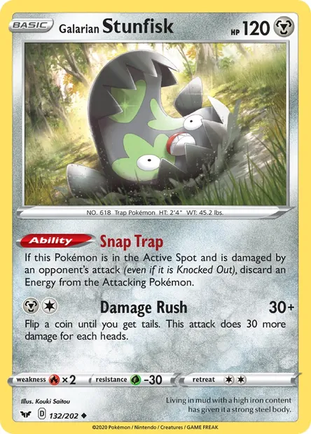 Galarian Stunfisk, Pokémon card SSH 132 — Sword & Shield set