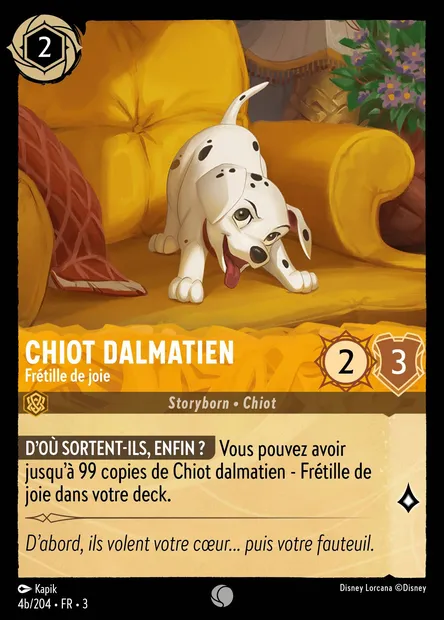 Chiot dalmatien - Frétille de joie, carte Disney Lorcana CH3-004b — extension Les Terres d'Encres
