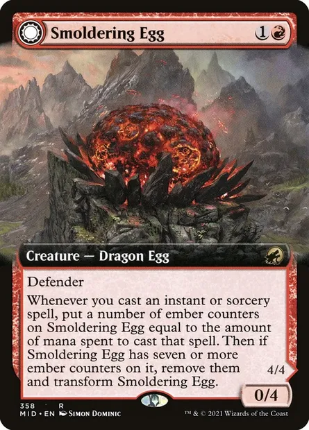 Smoldering Egg // Ashmouth Dragon, Magic card MID 358 — Innistrad: Midnight Hunt set