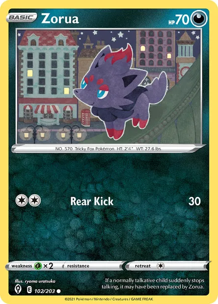 Zorua, Pokémon card EVS 102 — Evolving Skies set