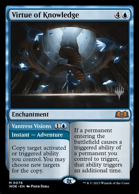 Vertu de savoir // Visions de Vantress, carte Magic PWOE 76p — extension Wilds of Eldraine Promos
