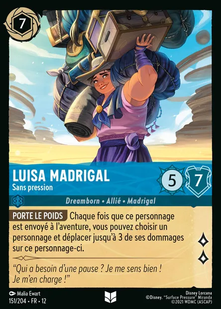 Luisa Madrigal - Sans pression, carte Disney Lorcana CH12-151 — extension Contrées Inconnues