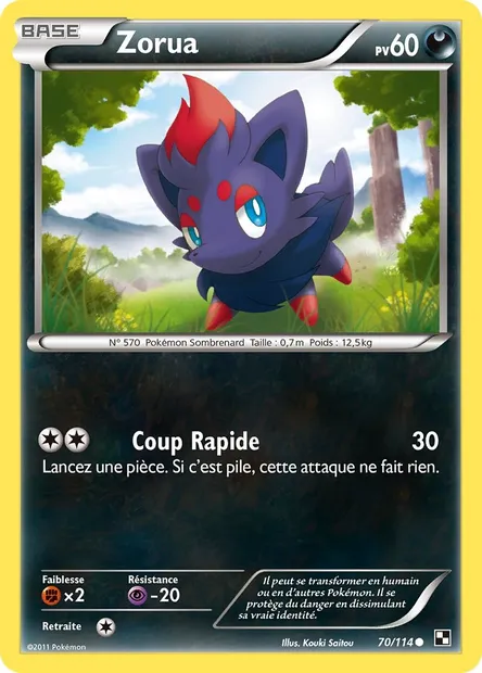 Zorua, carte Pokémon BLW 70 — extension Noir & Blanc