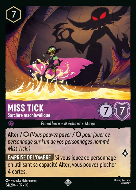 Miss Tick - Sorcière machiavélique, carte Disney Lorcana CH10-054 — extension Lueurs dans les Profondeurs