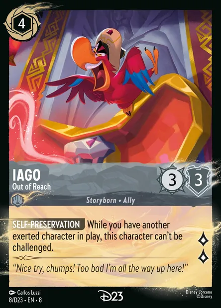 Iago - Hors de portée, carte Disney Lorcana D23-008 — extension D23