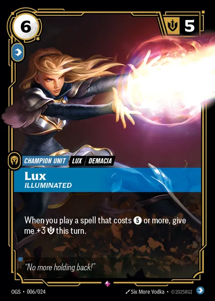 Lux, Riftbound card OGS 006 — Proving Grounds set
