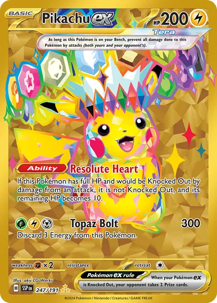 Pikachu ex, Pokémon card SSP 247 — Surging Sparks set