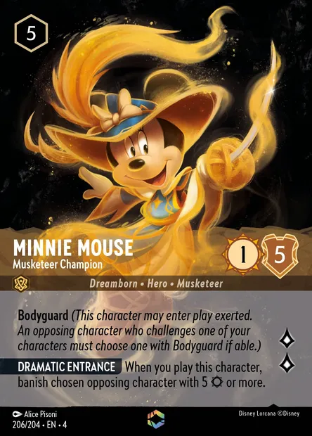 Minnie Mouse - Musketeer Champion, Disney Lorcana card CH4-206 — Ursula's Return set