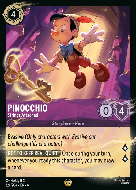 Pinocchio - Strings Attached, Disney Lorcana card CH8-224 — The Reign of Jafar set