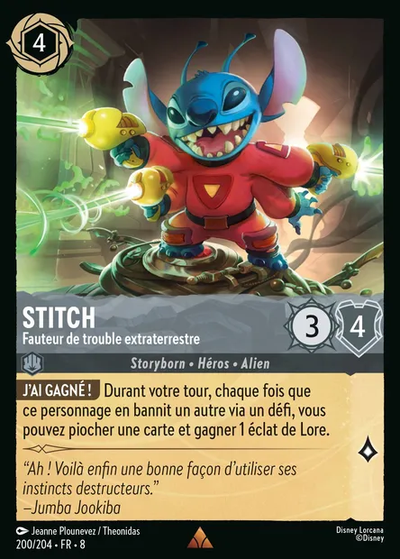 Stitch - Fauteur de trouble extraterrestre, carte Disney Lorcana CH8-200 — extension Le Règne de Jafar