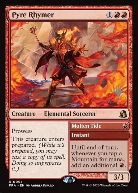 Rimailleuse du bûcher // Molten Tide, carte Magic PFRA 91p — extension Reality Fracture Promos