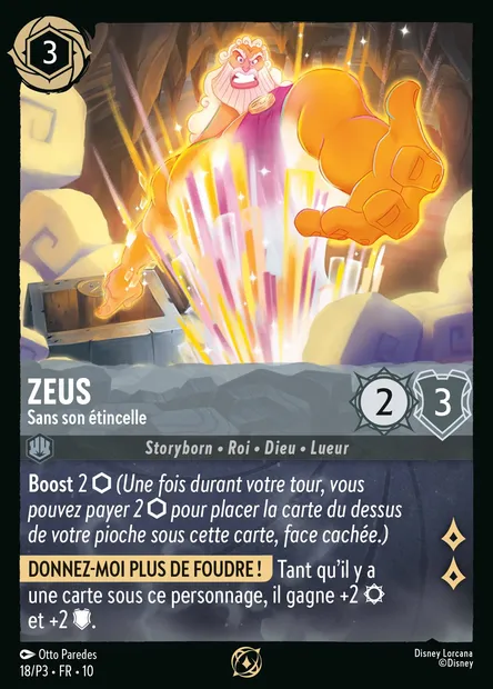 Zeus - Sans son étincelle, carte Disney Lorcana P3-018 — extension P3