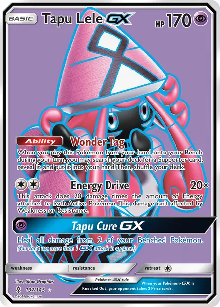 Tapu Lele GX, Pokémon card GRI 137 — Guardians Rising set