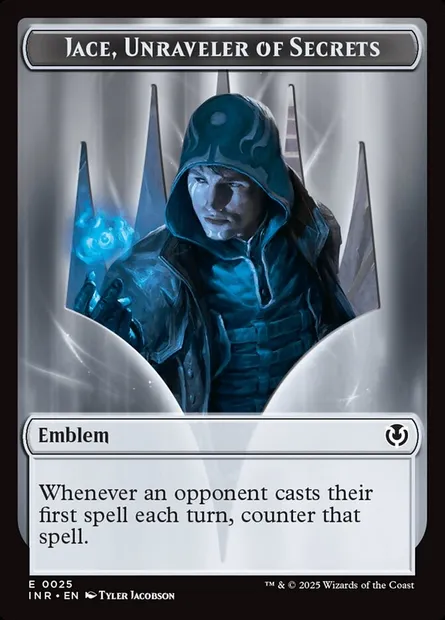 Jace, Unraveler of Secrets Emblem, carte Magic TINR 25 — extension Innistrad Remastered Tokens
