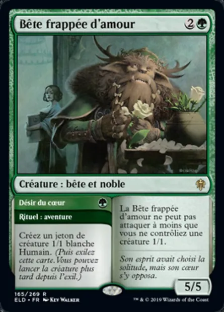 Bête frappée d'amour // Désir du cœur, carte Magic ELD 165 — extension Throne of Eldraine
