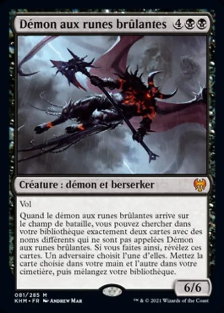 Démon aux runes brûlantes, carte Magic KHM 81 — extension Kaldheim