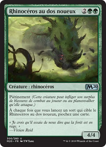 Rhinocéros au dos noueux, carte Magic M20 300 — extension Core Set 2020