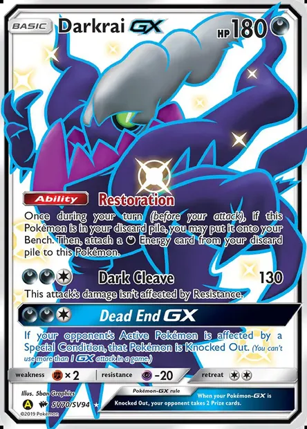 Darkrai-GX, Pokémon card SMA SV70 — Hidden Fates Shiny Vault set