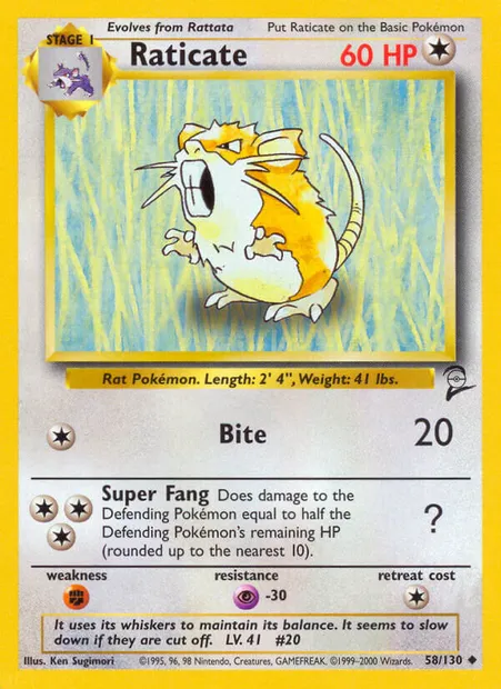 Raticate, Pokémon card B2 58 — Base Set 2 set