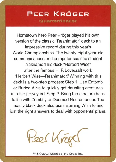Peer Kröger Bio, carte Magic WC03 pk0a — extension World Championship Decks 2003