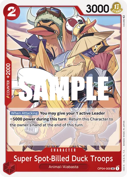 Super Spot-Billed Duck Troops, carte One Piece OP04-009 — extension KINGDOMS OF INTRIGUE