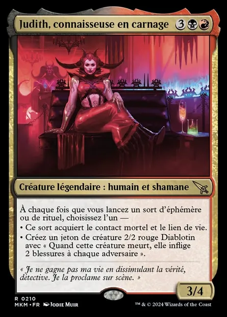 Judith, connaisseuse en carnage, carte Magic MKM 210 — extension Murders at Karlov Manor