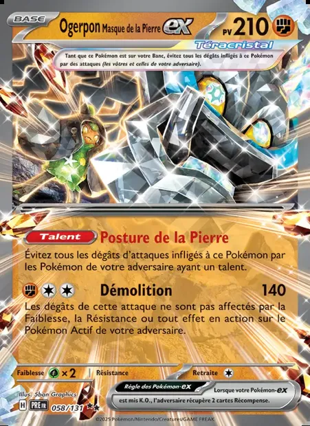 Ogerpon Masque de la Pierre-ex, carte Pokémon PRE 058 — extension Évolutions Prismatiques