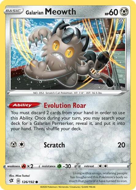 Galarian Meowth, Pokémon card RCL 126 — Rebel Clash set