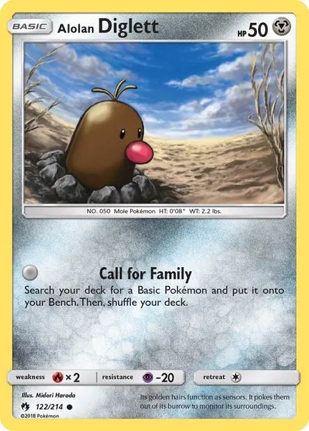 Alolan Diglett, Pokémon card LOT 122 — Lost Thunder set