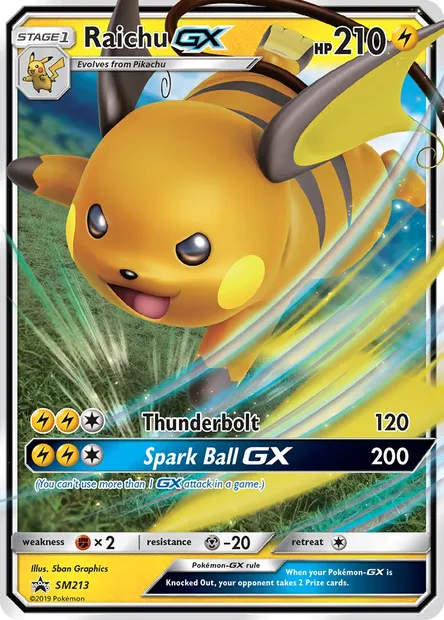 Raichu GX, carte Pokémon SM 213 — extension Promo SM
