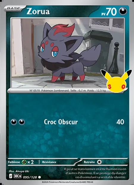 Zorua, carte Pokémon 30C 095 — extension 30ᵉ Anniversaire