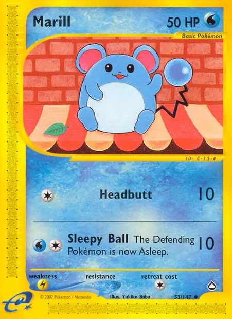 Marill, Pokémon card AQ 53 — Aquapolis set