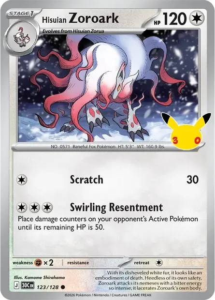 Hisuian Zoroark, Pokémon card 30C 123 — 30th Celebration set