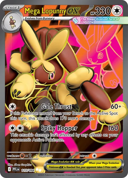 Mega Lopunny ex, Pokémon card PFL 115 — Phantasmal Flames set