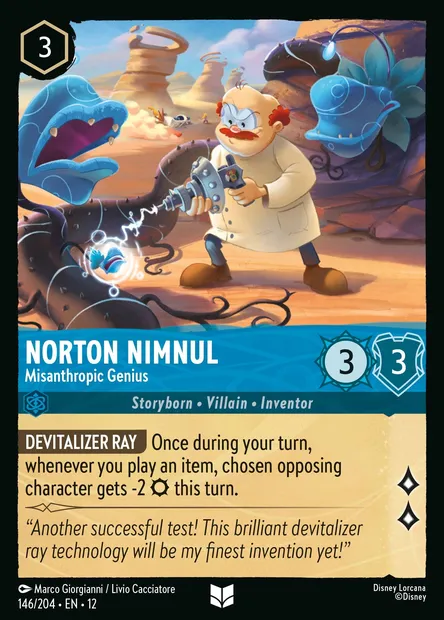 Norton Nimnul - Misanthropic Genius, Disney Lorcana card CH12-146 — Wilds Unknown set