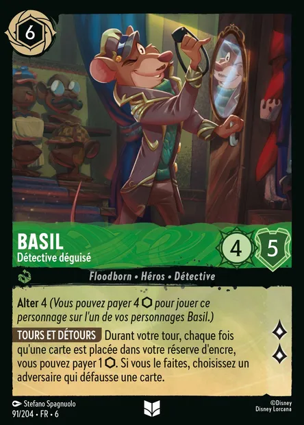 Basil - Détective déguisé, carte Disney Lorcana CH6-091 — extension La Mer Azurite