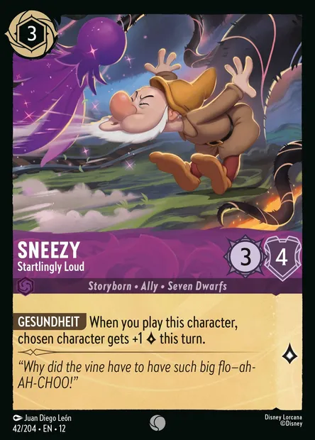 Sneezy - Startlingly Loud, Disney Lorcana card CH12-042 — Wilds Unknown set