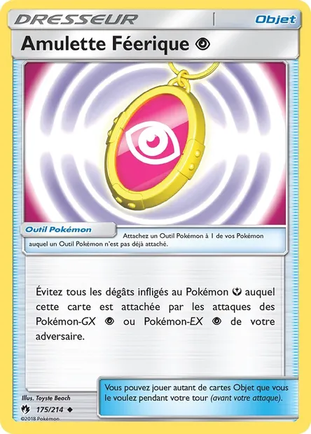 Amulette Féerique Psychic, carte Pokémon LOT 175 — extension Tonnerre Perdu