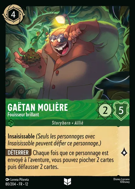 Gaëtan Molière - Fouisseur brillant, carte Disney Lorcana CH12-080 — extension Contrées Inconnues