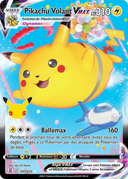 Pikachu Volant VMAX, carte Pokémon CEL 7 — extension Célébrations