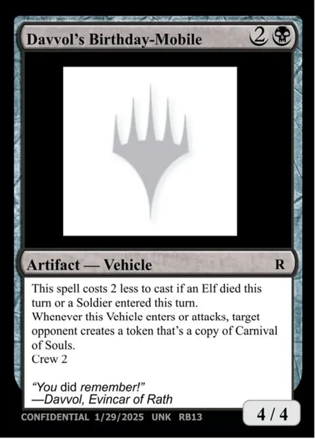Davvol's Birthdaymobile, Magic card UNK RB13a — Unknown Event set