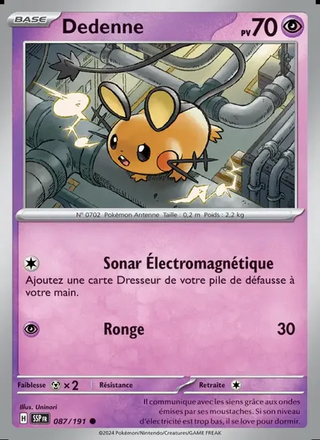 Dedenne, carte Pokémon SSP 087 — extension Étincelles Déferlantes