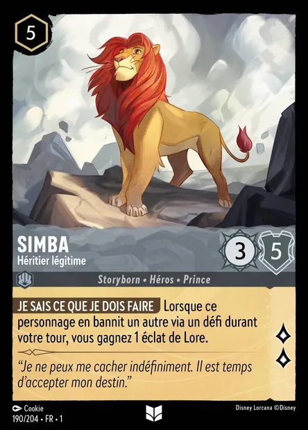 Simba - Héritier légitime, carte Disney Lorcana CH1-190 — extension Premier Chapitre