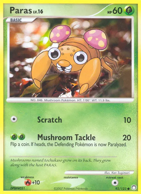 Paras, Pokémon card MT 92 — Mysterious Treasures set