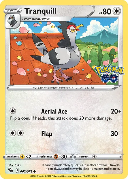 Tranquill, Pokémon card PGO 062 — Pokémon GO set